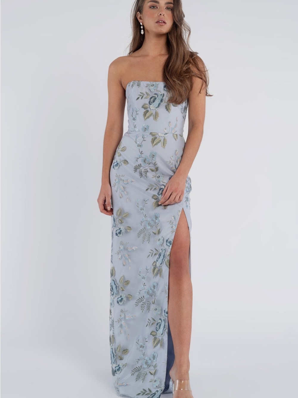 Jenny Yoo Mercy Enchanted Floral Embroidery Whisper Blue Size 8